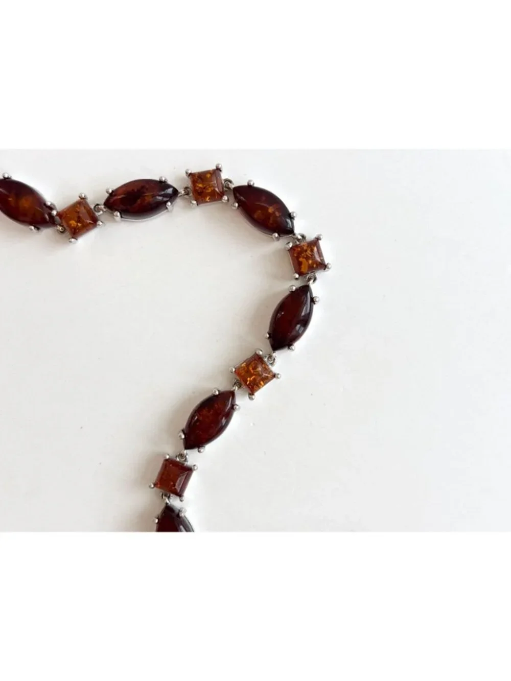 Natural Baltic Amber Marquise Chainlink Vintage Sterling Silver 925 Bracelet 7